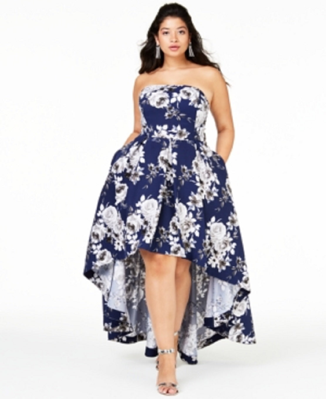 Vestido feminino sem alças, estilo trendy plus size, azul, tamanho 22