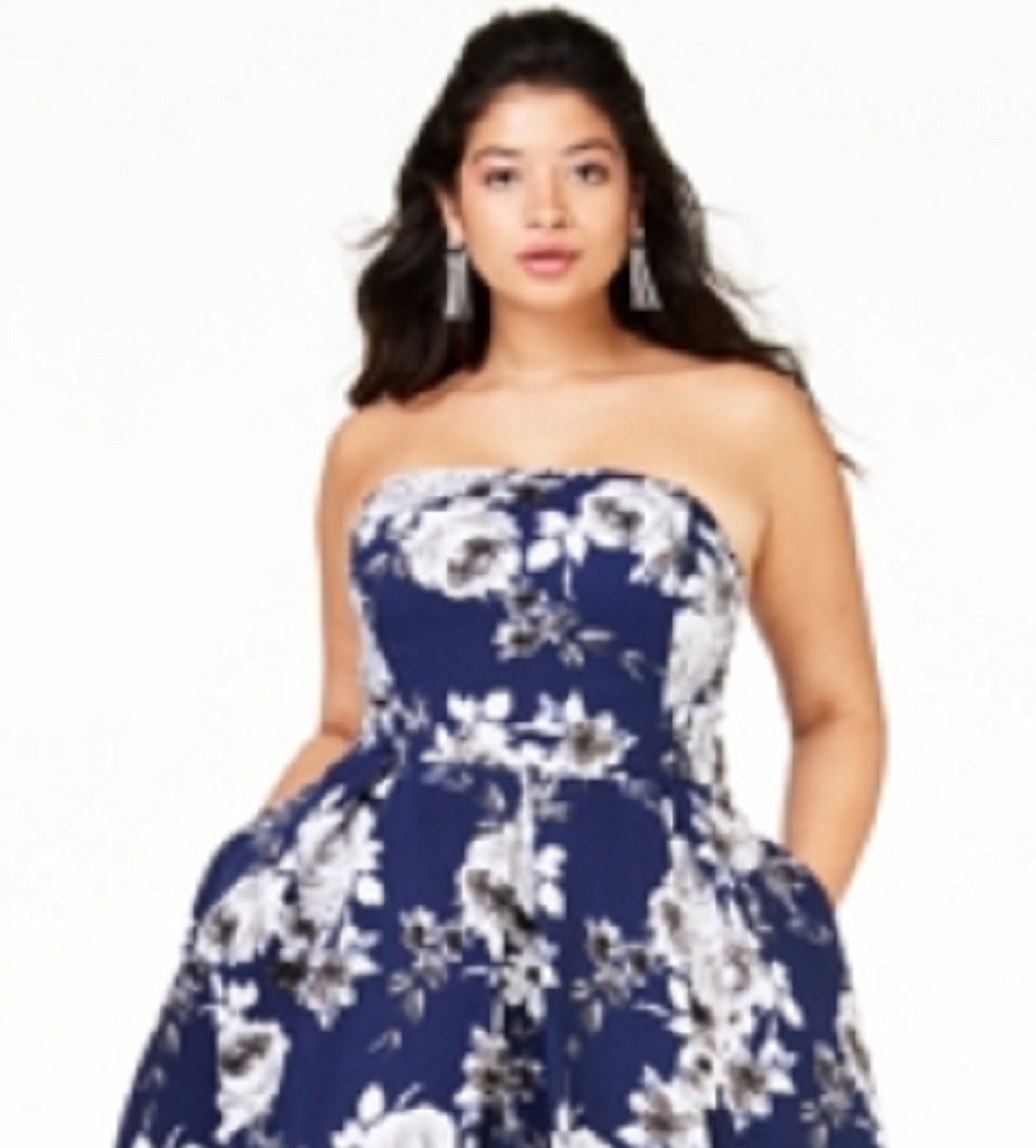 Vestido feminino sem alças, estilo trendy plus size, azul, tamanho 22