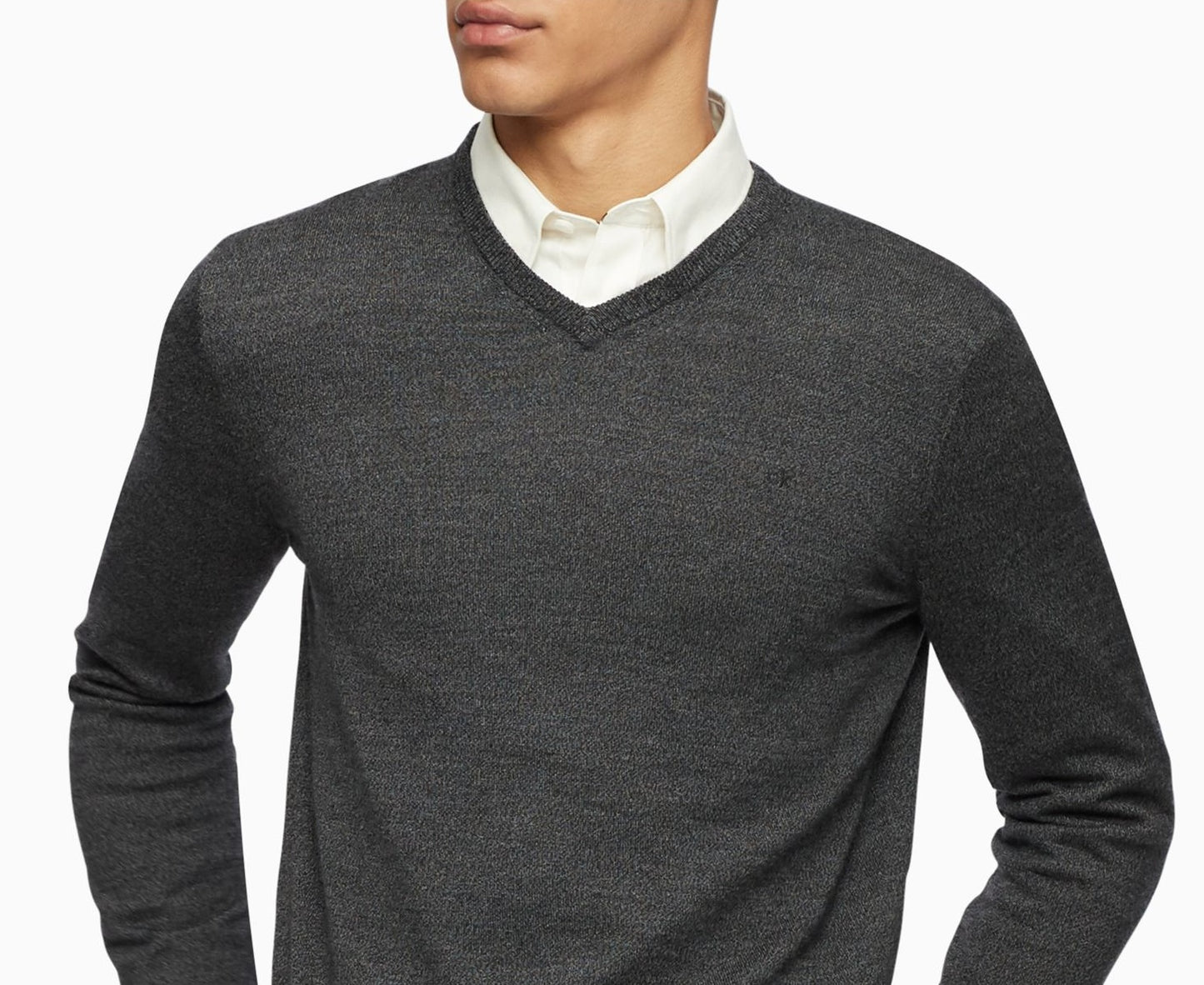 Suéter Calvin Klein Masculino de Lã Merino com Gola V Cinza Tamanho XS