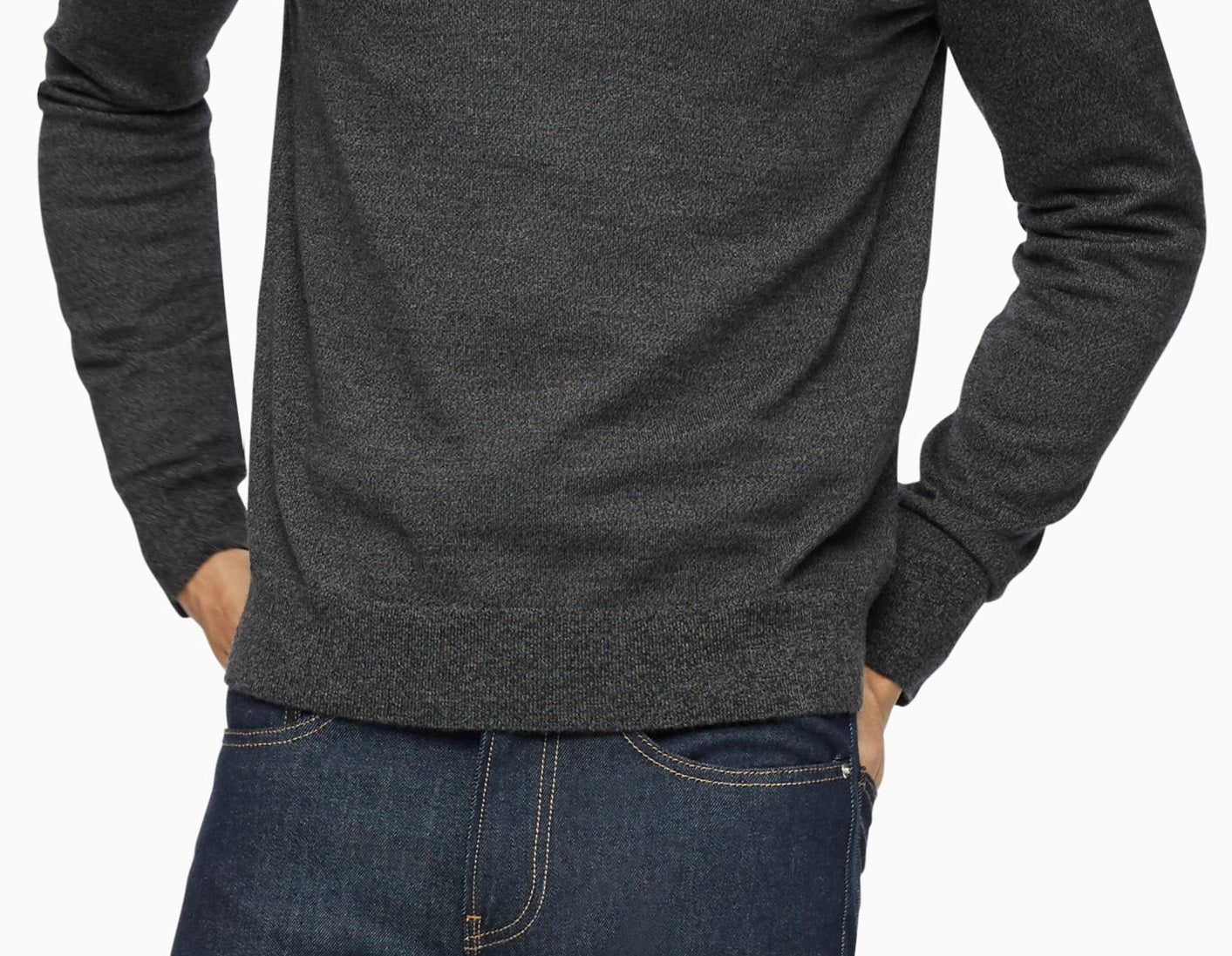 Suéter Calvin Klein Masculino de Lã Merino com Gola V Cinza Tamanho XS