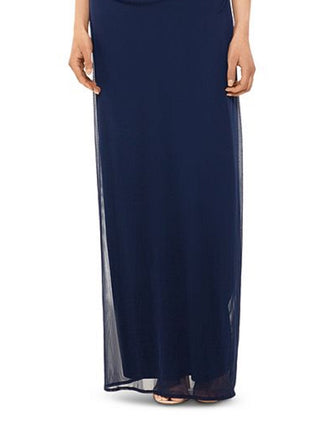 Vestido formal feminino Betsy &amp; Adam, manga curta, decote em V, comprimento total, azul, tamanho 12
