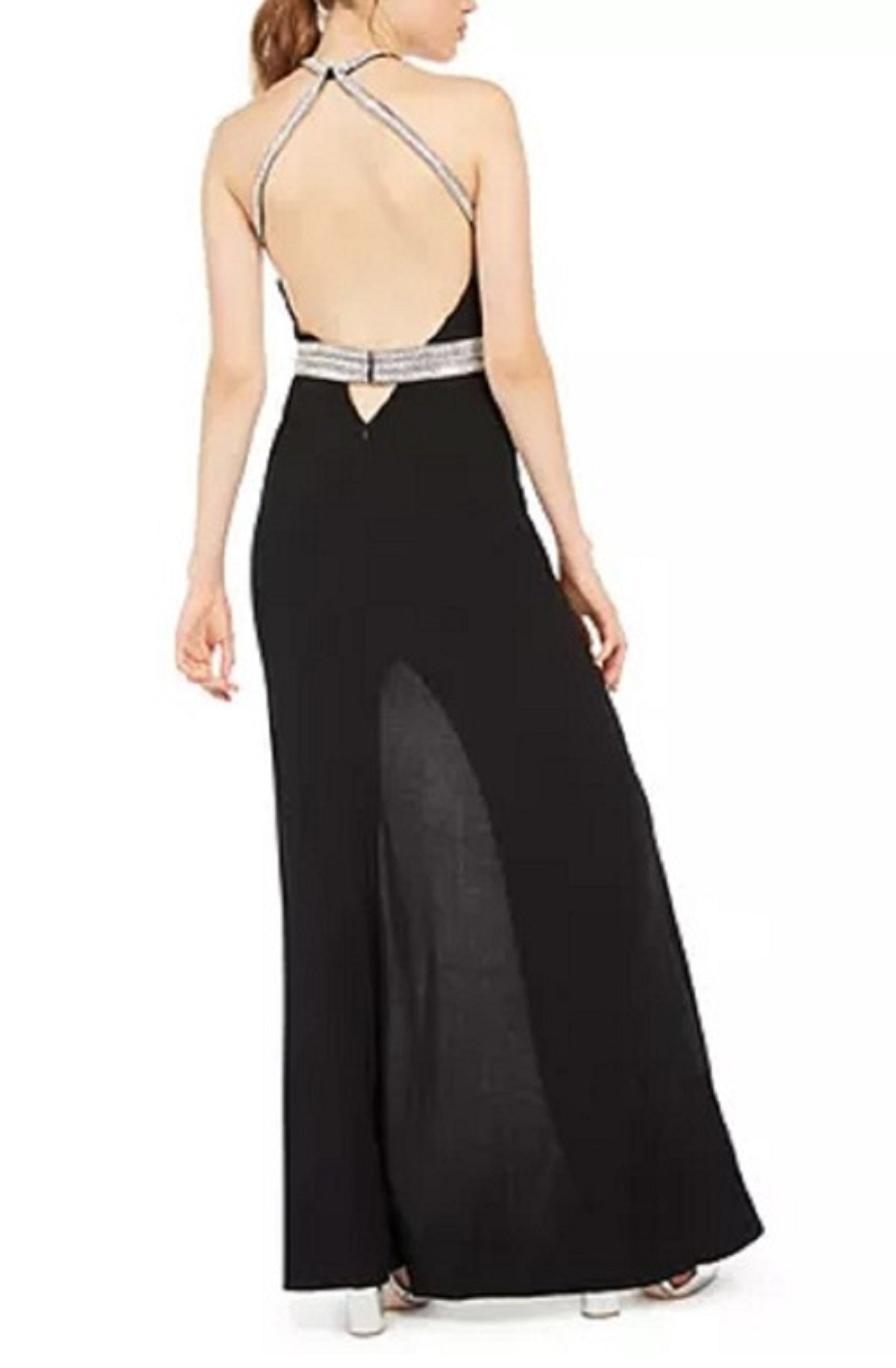 Vestido de festa infantil Blondie Nites com costas abertas e detalhes em preto, tamanho 3