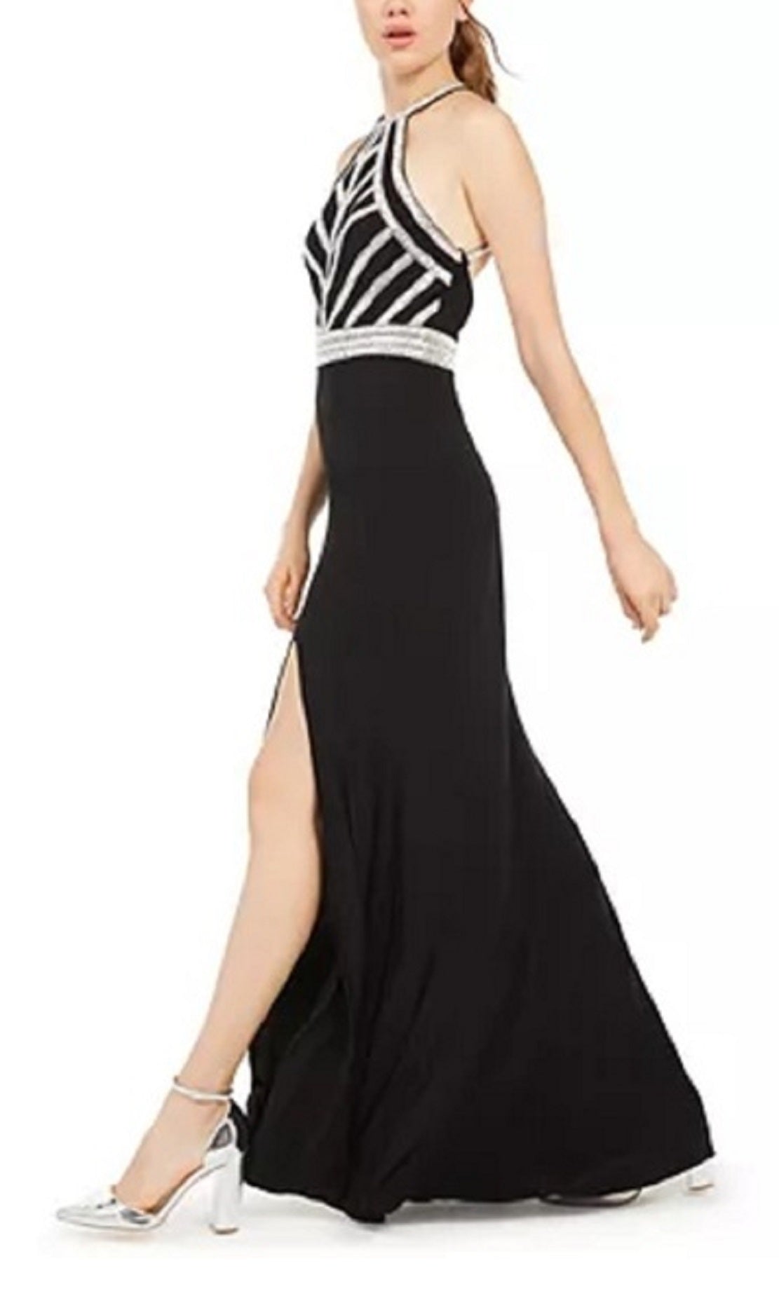 Vestido de festa infantil Blondie Nites com costas abertas e detalhes em preto, tamanho 3