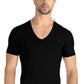 Conjunto de 2 camisetas masculinas Rounderbum com decote em V profundo, pretas, tamanho médio