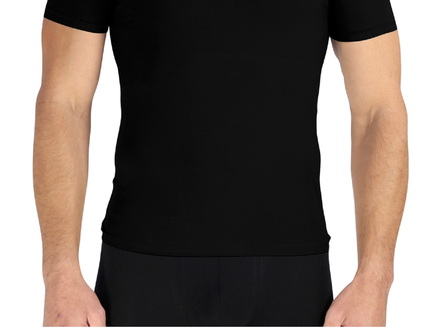 Conjunto de 2 camisetas masculinas Rounderbum com decote em V profundo, pretas, tamanho médio