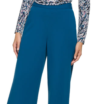 Calça feminina DKNY com zíper lateral e perna larga, azul, tamanho 14