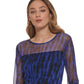 Blusa de malha listrada de zebra feminina DKNY, azul, tamanho grande