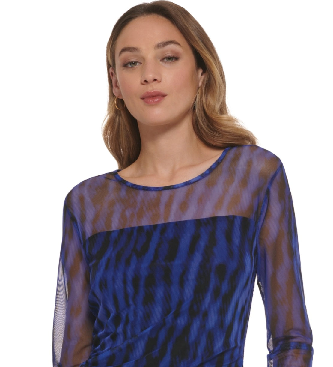 Blusa de malha listrada de zebra feminina DKNY, azul, tamanho grande
