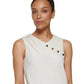 Blusa feminina DKNY sem mangas com decote assimétrico e detalhes embelezados, branca