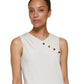 Blusa feminina DKNY sem mangas com decote assimétrico e detalhes embelezados, branca, tamanho pequeno