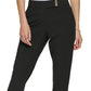Calça feminina DKNY de cintura média com aba estendida e perna reta, preta, tamanho 12