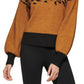 Suéter feminino DKNY com manga bufante e lantejoulas, preto, tamanho grande