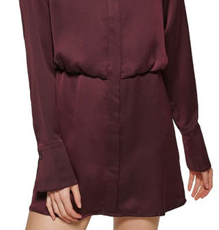 Vestido curto de cetim de manga comprida feminino DKNY, vermelho, tamanho médio