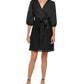 Vestido envelope falso com mangas bufantes e pregas DKNY feminino, preto, tamanho 10