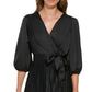 Vestido envelope falso com mangas bufantes e pregas DKNY feminino, preto, tamanho 10