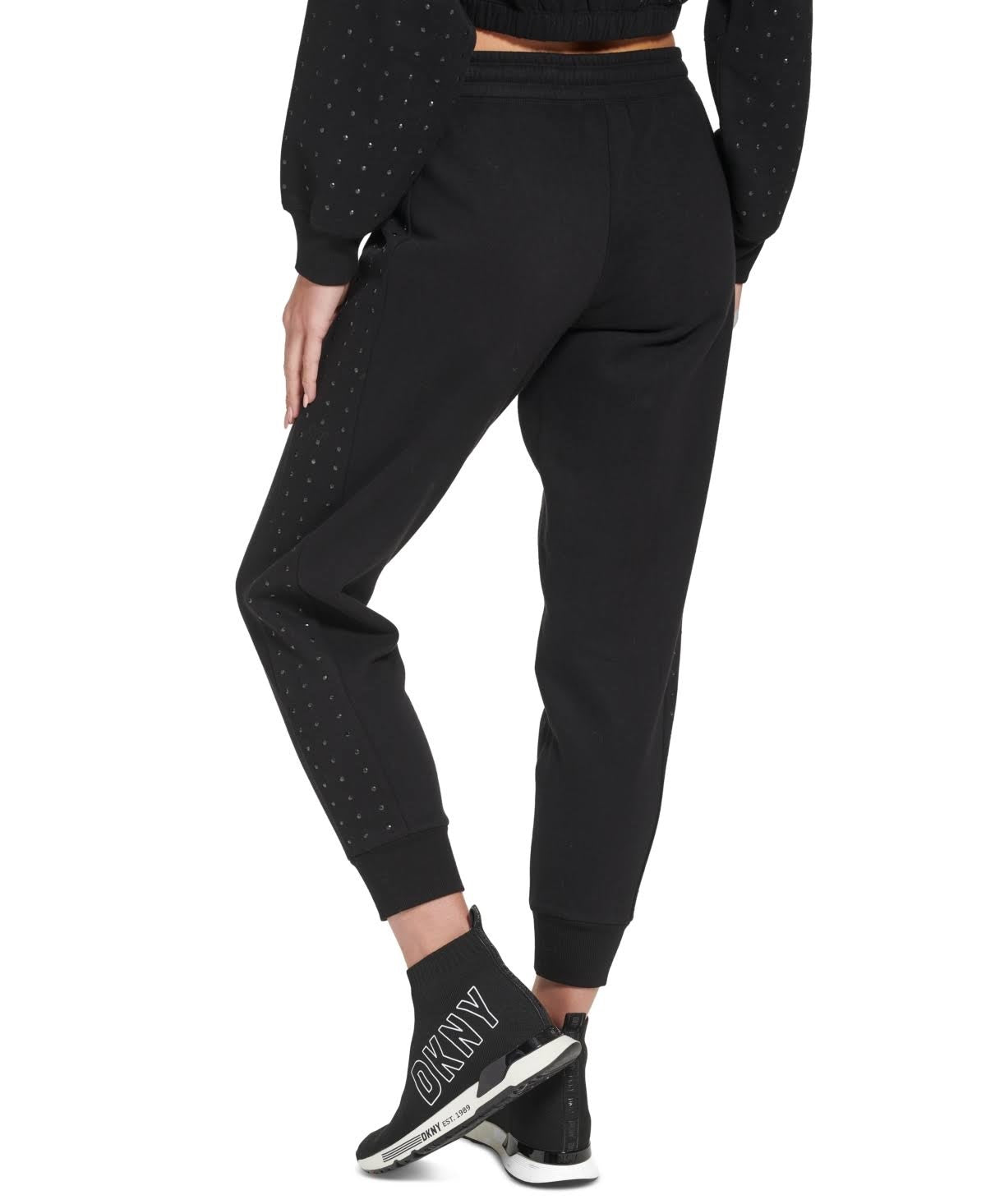 Calça jogger feminina DKNY Active Embellished Relaxed, preta, tamanho médio
