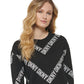 Suéter feminino DKNY Allover Logo Manga Longa Gola Redonda Preto Tamanho XS