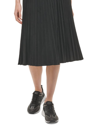 Saia plissada de camurça sintética feminina DKNY, preta, tamanho grande