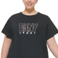 Camiseta feminina DKNY de algodão com logotipo bordado, preta, tamanho 3X