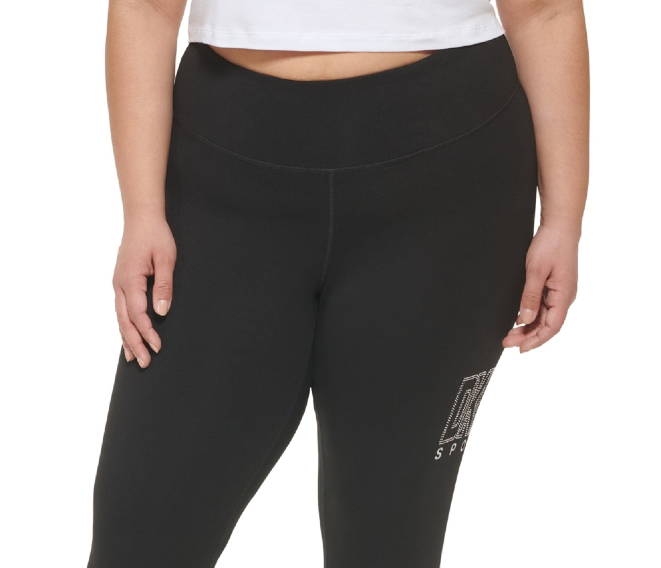 Leggings femininas DKNY com logotipo embelezado, pretas, tamanho 3X