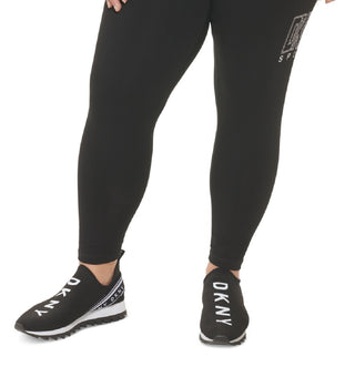 Leggings femininas DKNY com logotipo embelezado, pretas, tamanho 3X