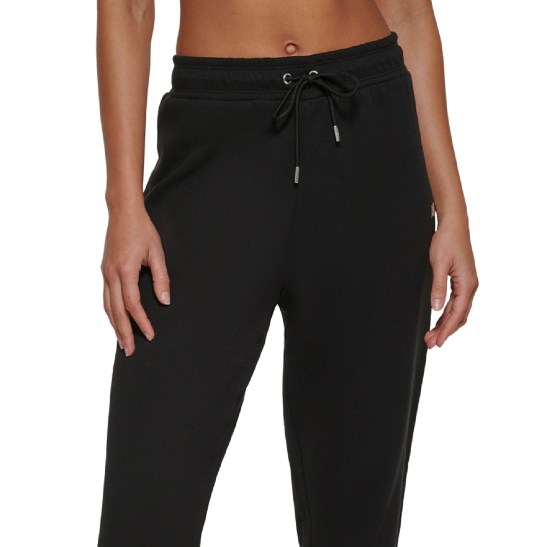 Calça de moletom feminina DKNY com logotipo metálico, preta, tamanho grande