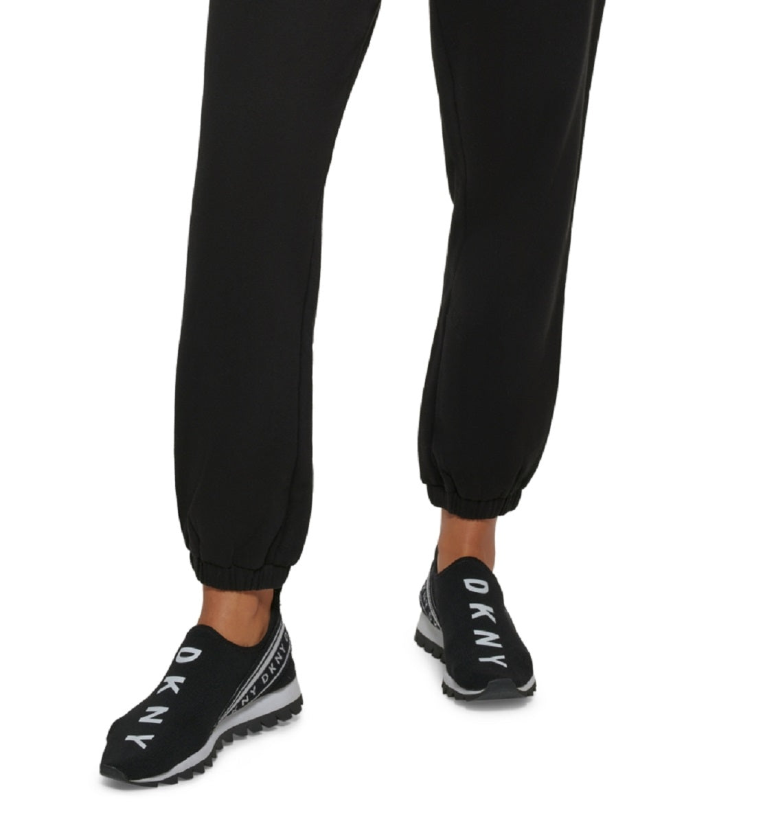 Calça de moletom feminina DKNY com logotipo metálico, preta, tamanho grande
