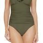 Maiô feminino DKNY com babados e aro para controle de barriga, verde