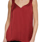 Top de cetim com alças franzidas feminino DKNY, vermelho, tamanho pequeno