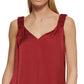 Top de cetim com alças franzidas feminino DKNY, vermelho, tamanho pequeno