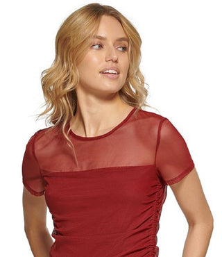 DKNY Women's Sheer Yoke Mesh Top Purple