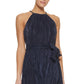 Vestido feminino DKNY com decote halter plissado e acabamento embelezado, azul, tamanho 16