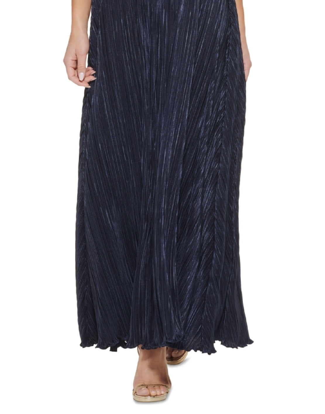 Vestido feminino DKNY com decote halter plissado e acabamento embelezado, azul, tamanho 16