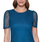 Blusa transparente com manga bufante DKNY feminina, azul, tamanho extragrande