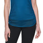 Blusa transparente com manga bufante DKNY feminina, azul, tamanho extragrande