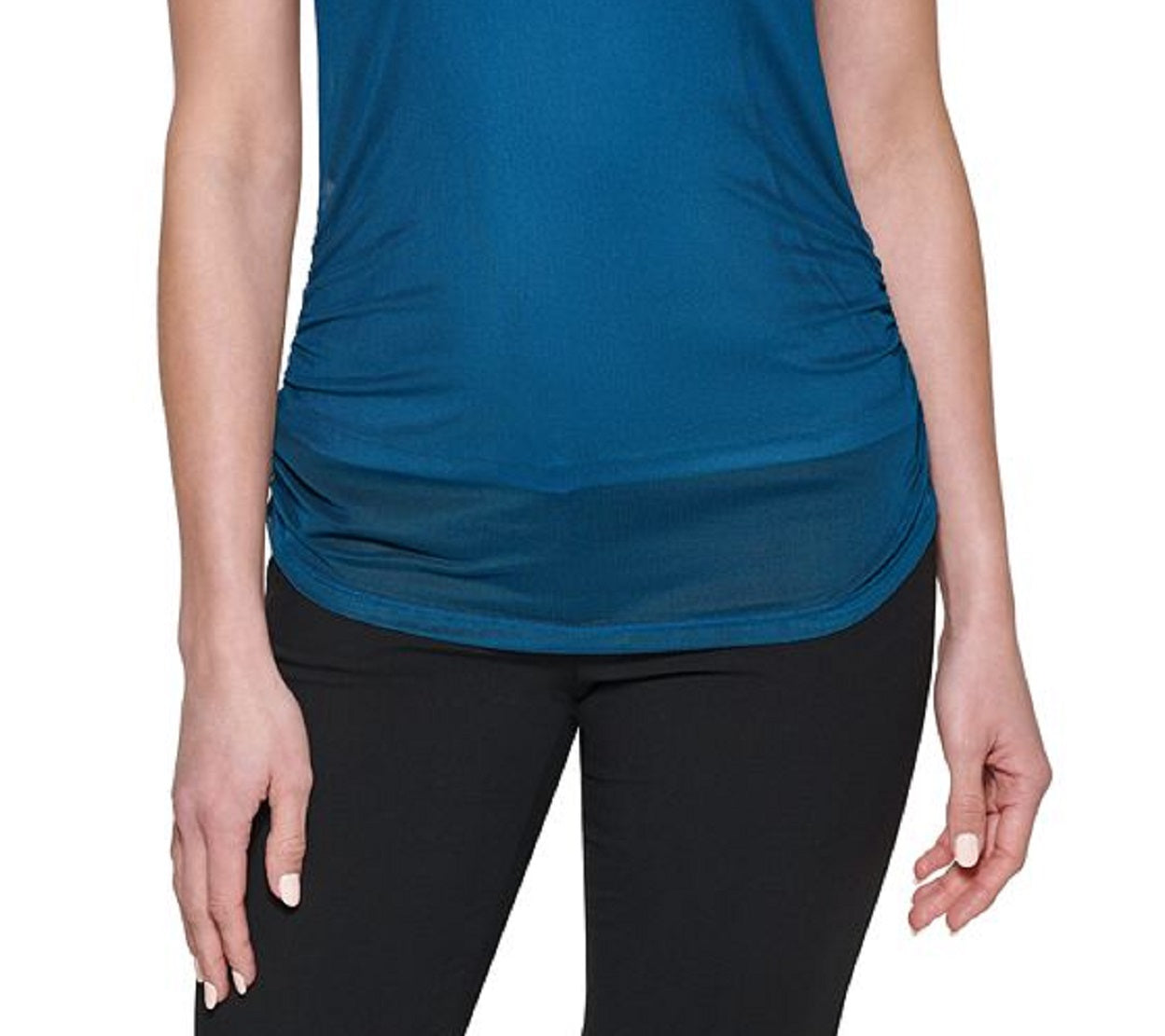 Blusa transparente com manga bufante DKNY feminina, azul, tamanho extragrande