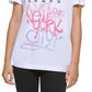 Camiseta feminina DKNY com logo Graffiti, branca, tamanho médio