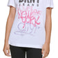 Camiseta feminina DKNY com logo Graffiti, branca, tamanho pequeno