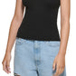 Suéter polo feminino DKNY preto, tamanho médio