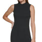 Vestido feminino DKNY sem mangas com decote falso, preto, tamanho médio