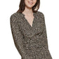 Vestido feminino DKNY com estampa de leopardo e decote dividido, preto, tamanho pequeno