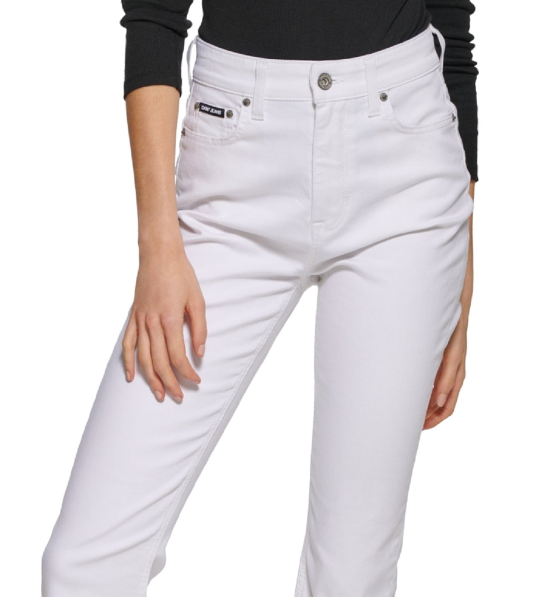 Calça jeans feminina DKNY Boerum de cintura alta, tamanho 31, branca