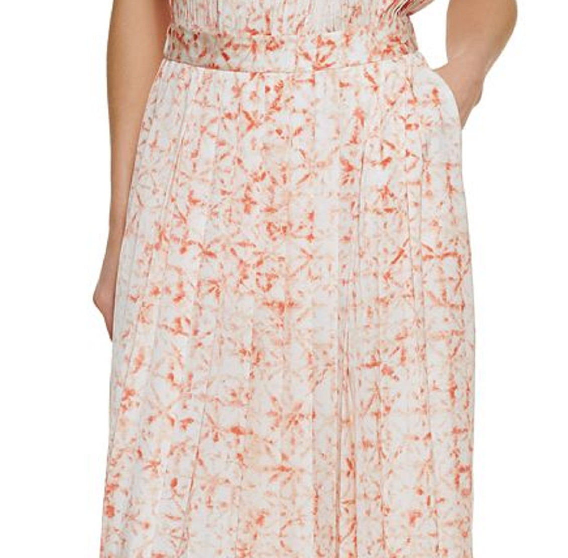 Saia longa plissada estampada feminina DKNY, branca, tamanho pequeno