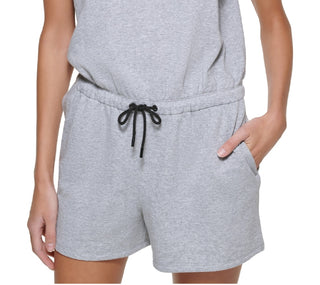 Macacão feminino DKNY com gola redonda, cinza, tamanho extragrande