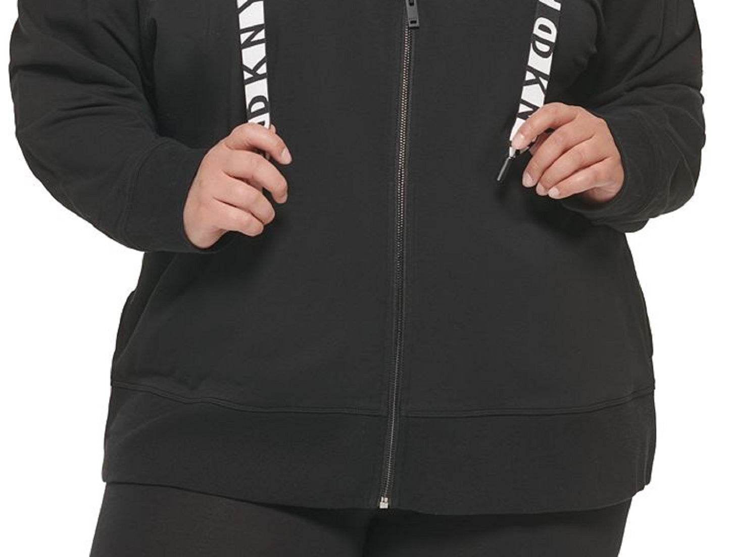 Moletom com capuz feminino DKNY com cordão e logotipo French Terry, branco, tamanho 3X