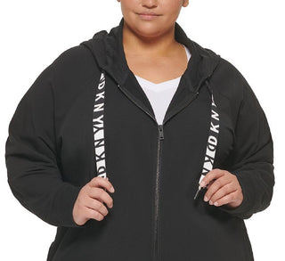 Moletom com capuz feminino DKNY Sport Plus Logo com cordão French Terry, preto, tamanho 3X