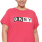 Camiseta feminina DKNY com estampa de logotipo bicolor rosa, tamanho 2X