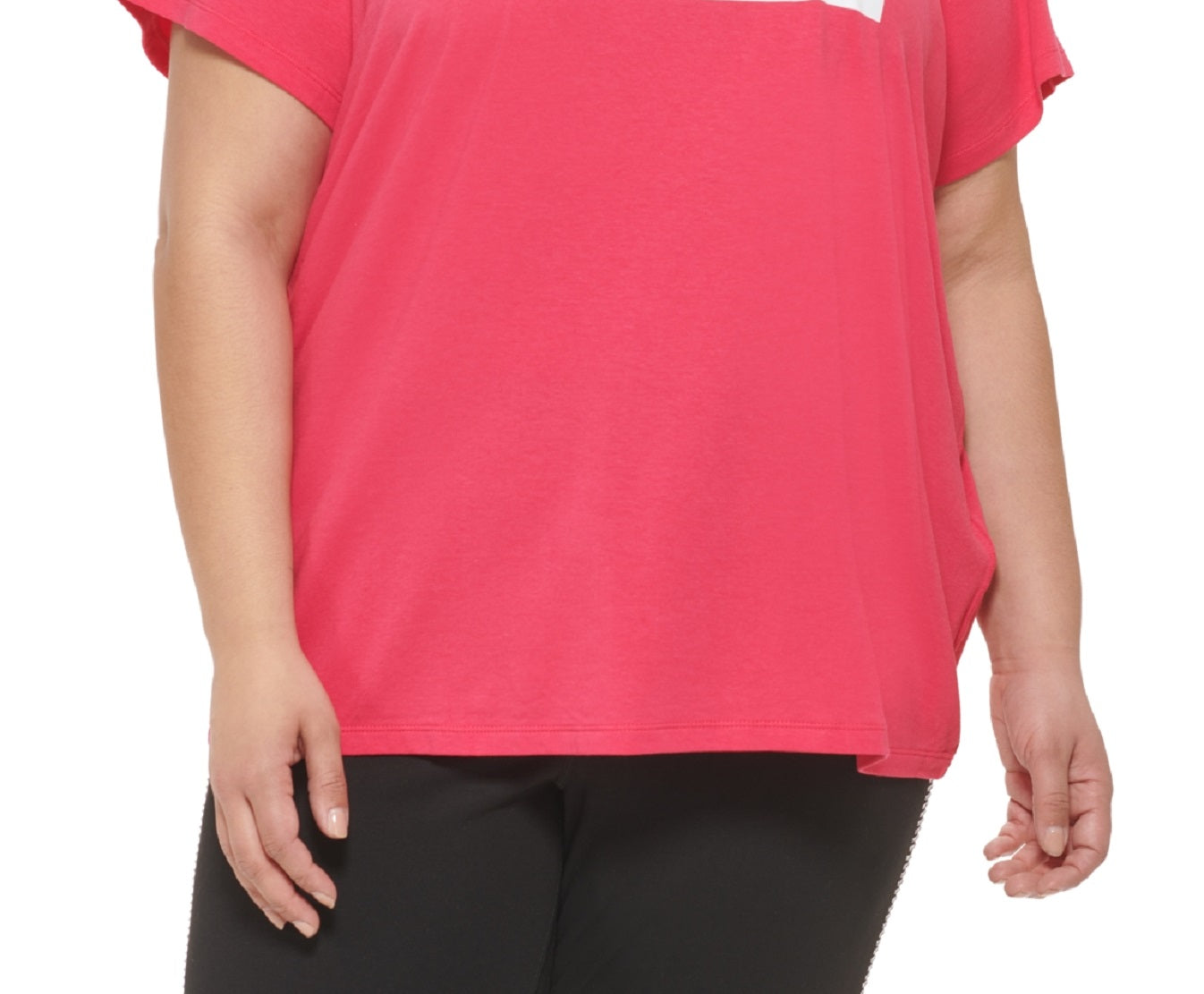 Camiseta feminina DKNY com estampa de logotipo bicolor rosa, tamanho 2X