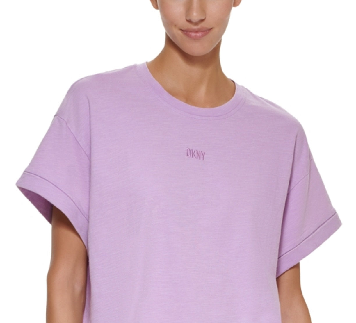 Camiseta curta feminina DKNY Boxy, roxa, tamanho grande