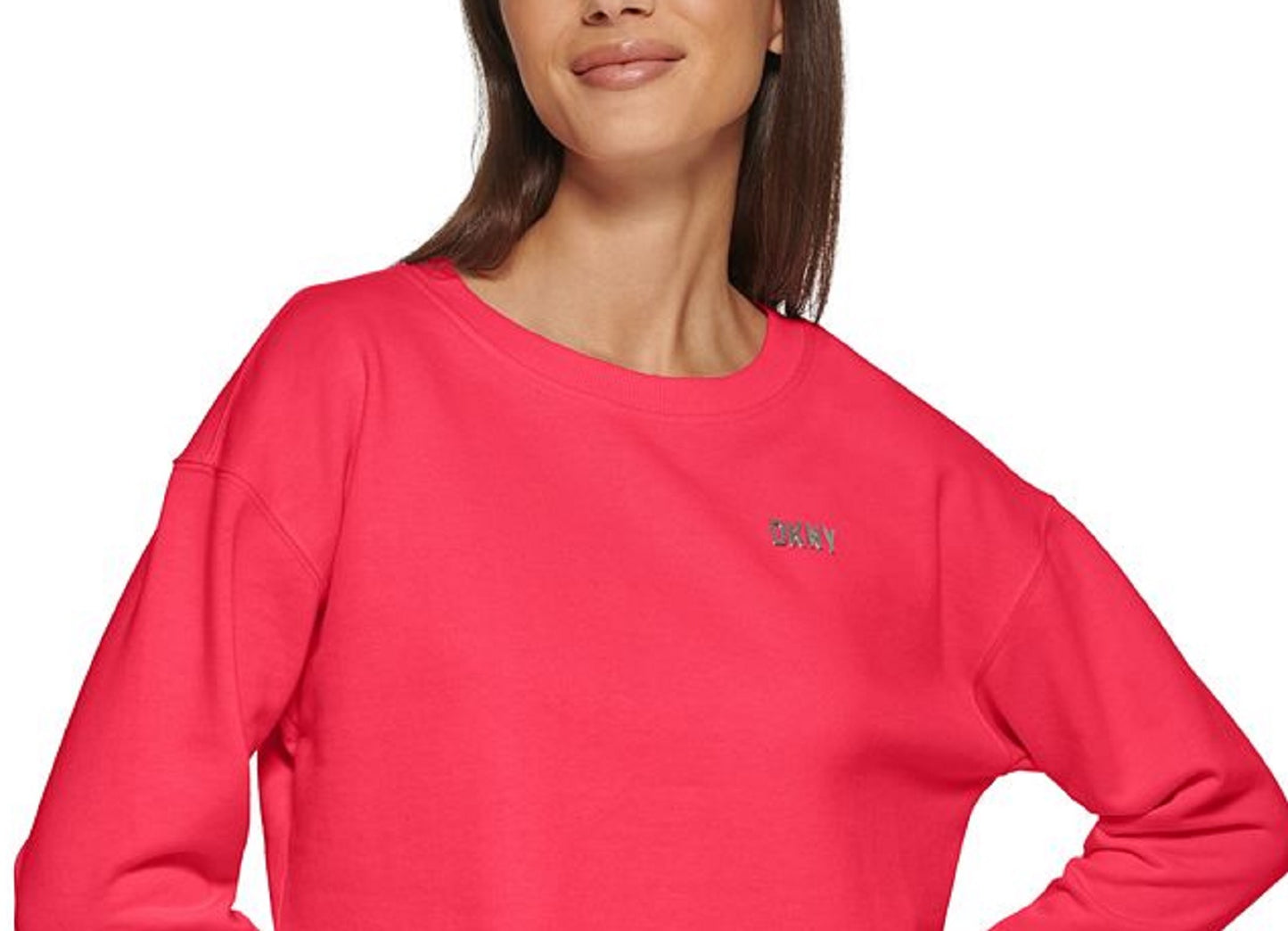 Moletom curto feminino DKNY com logotipo metálico rosa tamanho GG